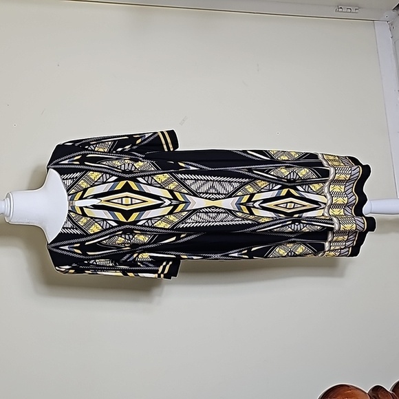 Sandra Darren yellow, black, & White Geometric print dress. size 14W - Picture 1 of 5